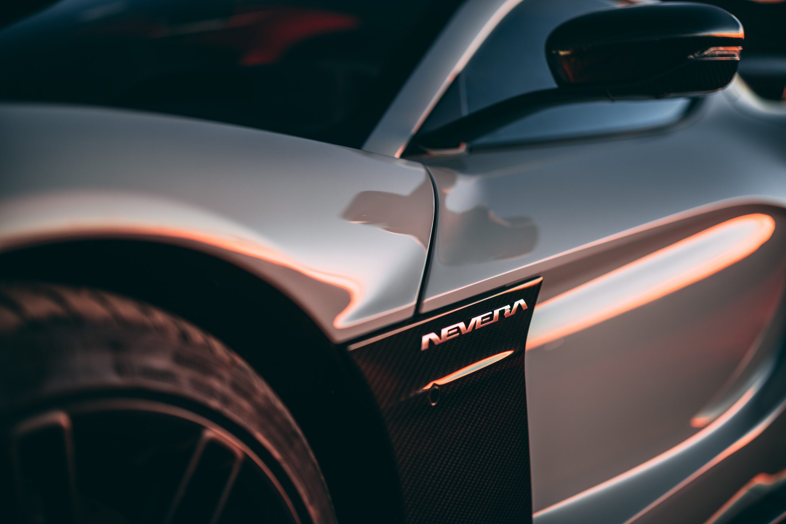 Rimac Nevera close up of the front wheel arch and a pillar