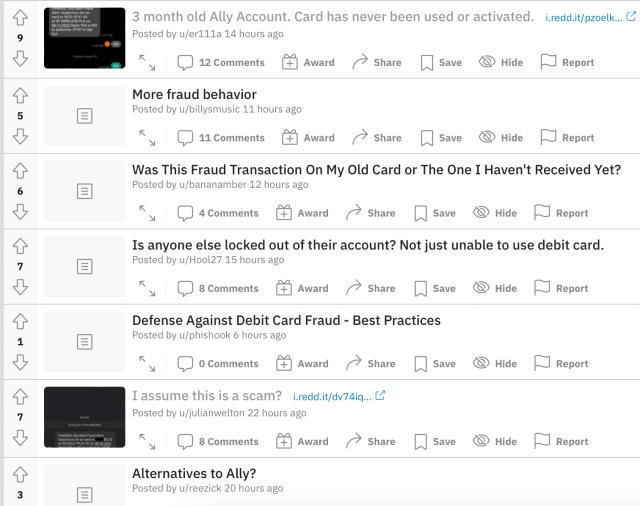 Screenshot of r/AllyBank the greeting  of Friday, August 19.