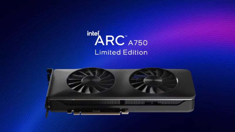 Intel's as-yet-unreleased Arc A750 Limited Edition card. The "Limited Edition" GPUs appear to be reference models along the lines of Nvidia's Founder's Edition cards and AMD's first-party graphics cards. 