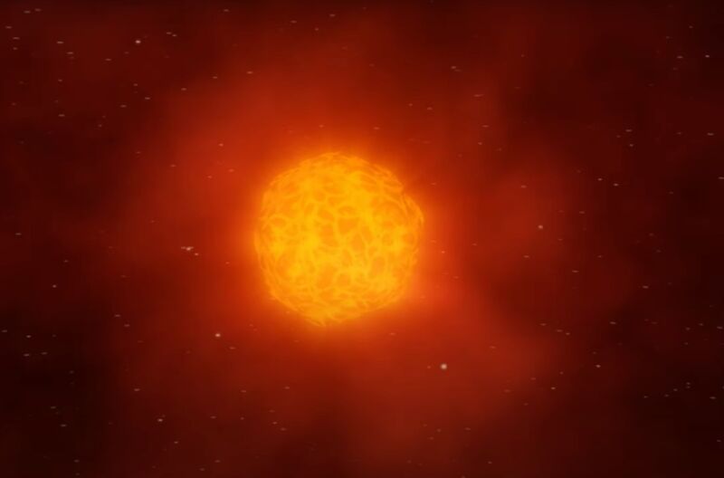 Artist’s conception in 2021 provided a close-up of Betelgeuse’s irregular surface and its giant, dynamic gas bubbles, with distant stars dotting the background.