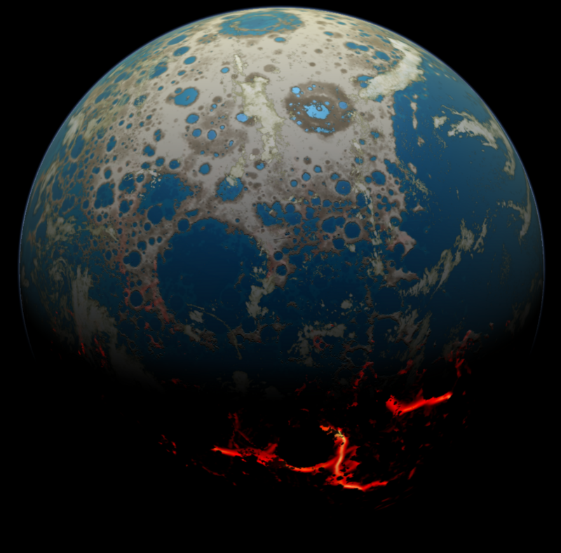 Artist's depiction of a crater-covered early Earth.