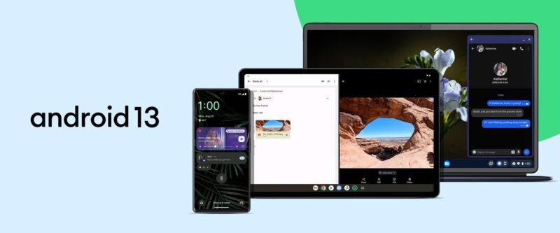 Android 13 en teléfono, tableta, computadora portátil