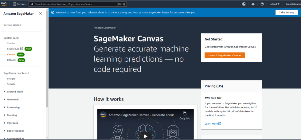 Launching Sagemaker Canvas.