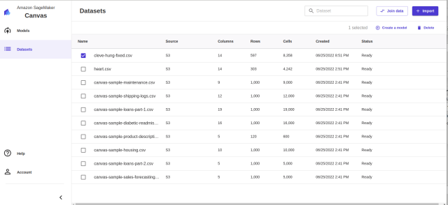 Sagemaker Canvas screenshot