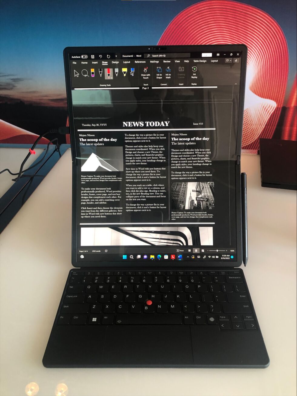 The 16-inch ThinkPad X1 Fold in one of its unique forms. 