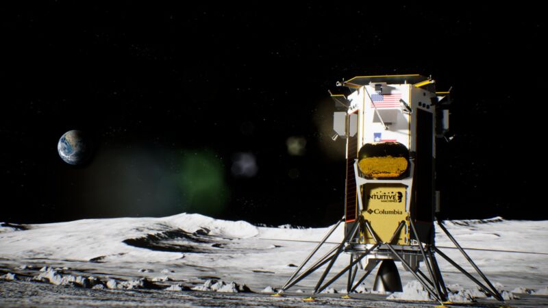 A rendering of Intuitive Machines' Nova-C lander on the surface of the Moon.