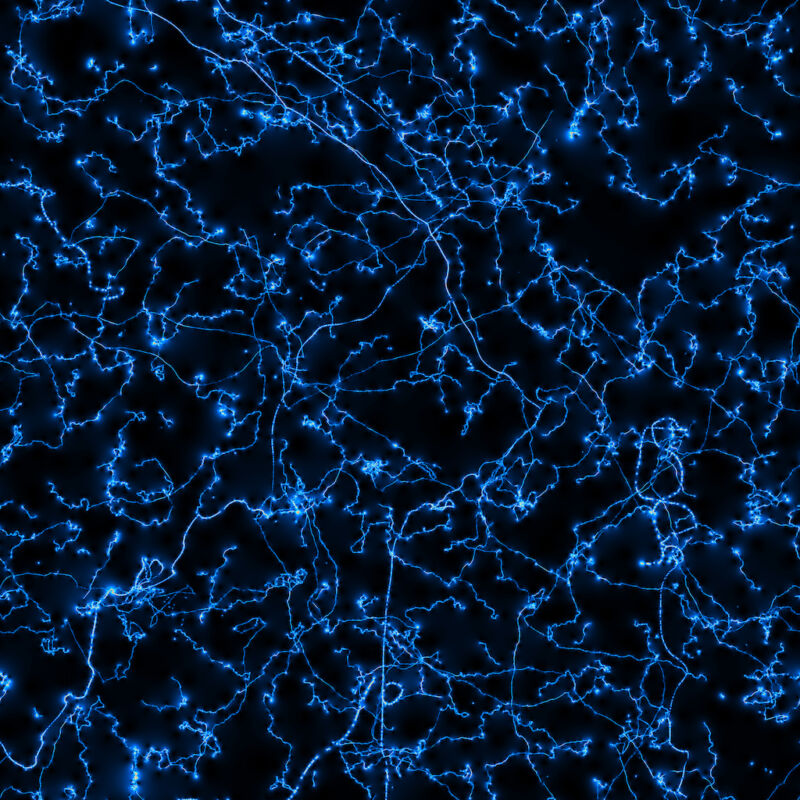 A computer-generated simulation of cosmic strings.