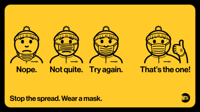 Previous MTA signage for mask wearing.