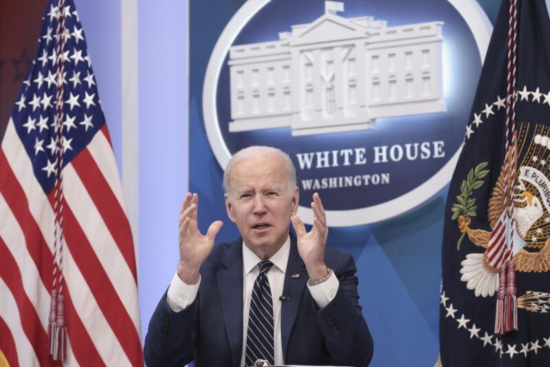 U.S. President Joe Biden speaks about the new health research agency, ARPA-H, during an event at the White House complex March 18, 2022 in Washington, DC.