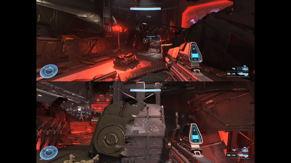<em>Halo Infinite</em> split-screen couch co-op being played on the author's Xbox Series X, as enabled using the wacky steps outlined in this section.