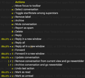 Just a small slice of Gmail's Vim-inspired keyboard shortcuts.