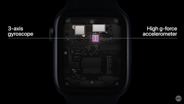 New sensors that can detect vehicle crashes in Apple Watch Series 8.