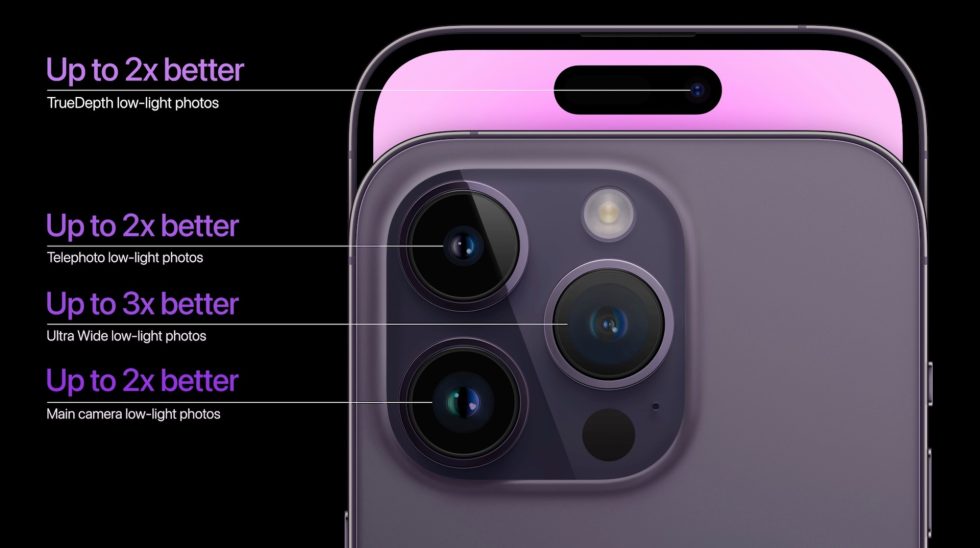 Apple talked up image quality and low-light performance improvements for all of the iPhone 14 Pro's cameras, on the back and on the front.