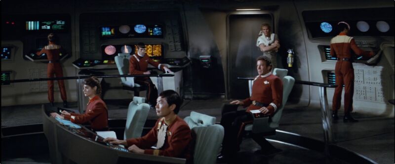 The crew of the <em>Enterprise</em> in <em>Star Trek II: The Wrath of Khan</em>.