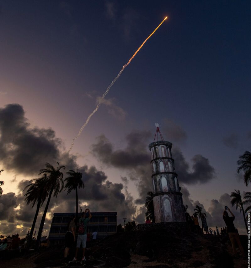An Ariane 5 rocket takes off on Wednesday evening from Kourou, French Guiana.