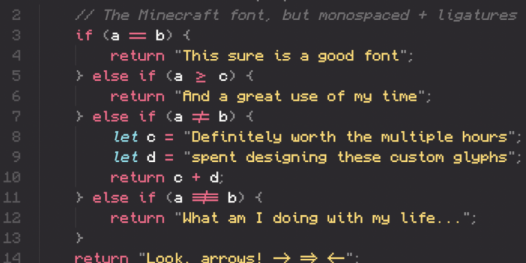 Разработчик создает восхитительный программный шрифт на основе Minecraft