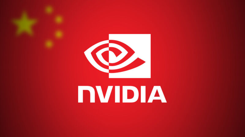 The Nvidia logo superimposed over China's flag.