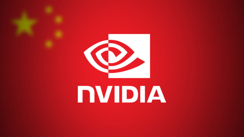 El logo de Nvidia superpuesto sobre la bandera de China.