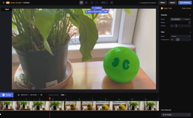 Runway's web-based video editor used AI to mask objects to create a "Green screen" effect.