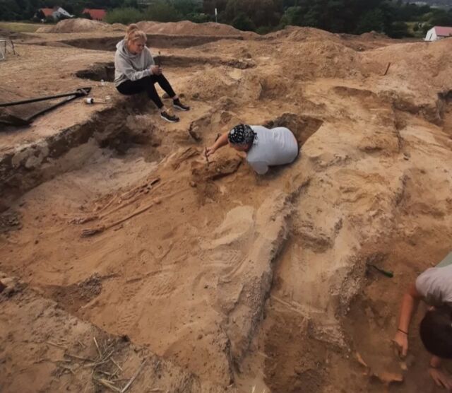 Archaeologists excavating a 17th-century cemetery near Bydgoszcz in Poland.