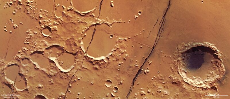 The cracked terrain of Cerberus Fossae appears to be the source of most of the seismic activity on Mars.