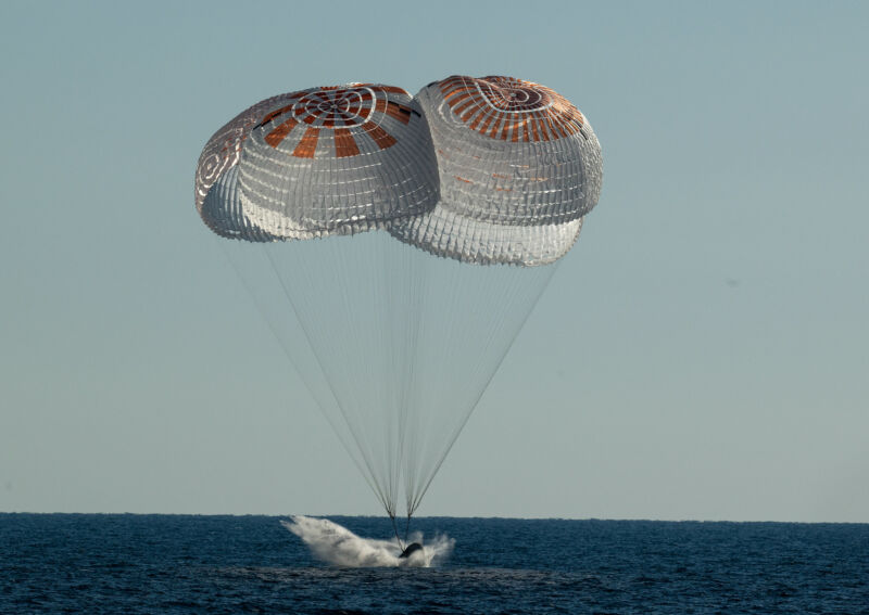 Crew Dragon splashes down in the Atlantic Ocean on Friday afternoon.