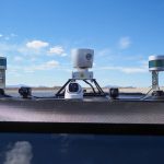 A cluster of sensors on the roof of a DLIVEREE driverless vehicle.