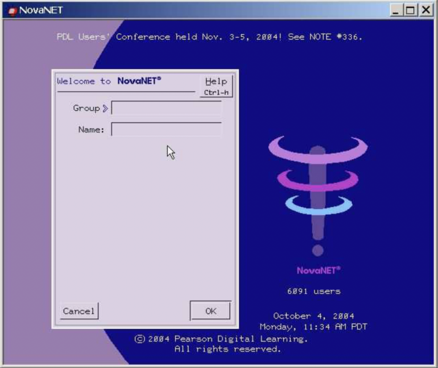 NovaNET sign-on with Windows client in 2004.