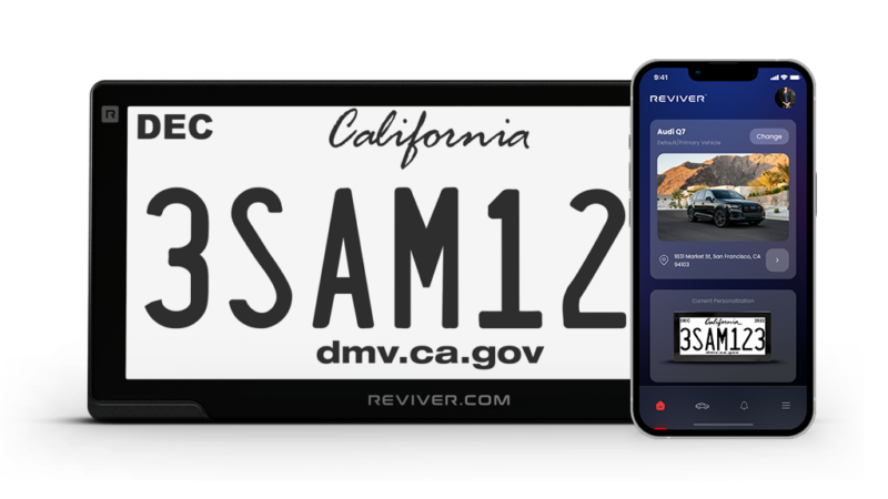 Reviver's e-ink license plate works with a smartphone app. 