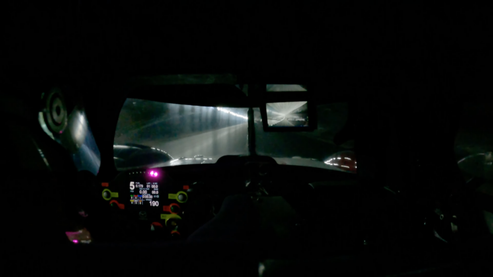 No, not a screenshot from <em>Gran Turismo</em> but the view Andy Priaulx had while testing the Mazda RT-24P in the Catesby Tunnel. 