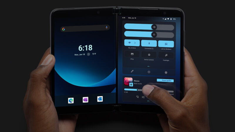 O Surface Duo 2 rodando Android 12L.