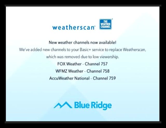 As Weatherscan goes offline, more TV providers are showing messages like this.