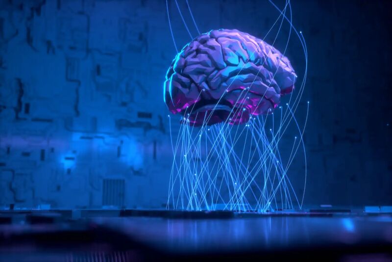 Ilustración 3D del cerebro con cables.