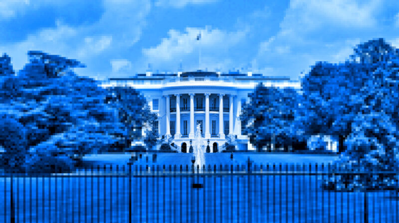 The White House, engulfed in pixels.