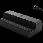 A simple, black dock with a USB-C cable.