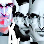 AI-generated illustration of three Steve Jobs faces.