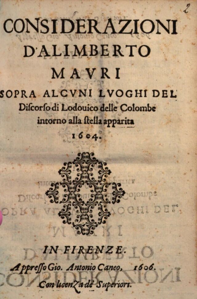 Opening page of <em>Libro della Considerazioni Astronomiche di Alimberto Mauri</em>.