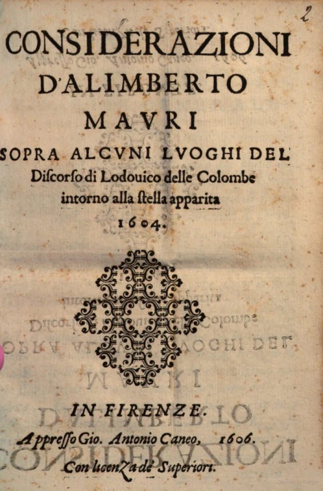 Page d’ouverture de <em>Libro della Considerazioni Astronomiche di Alimberto Mauri</em>.