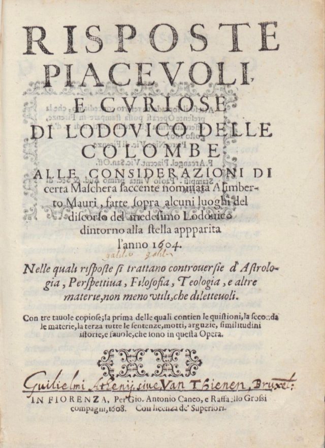 Frontespiece of delle Colombe's <em>Risposte</em> to the pseudonymous A. Mauri.