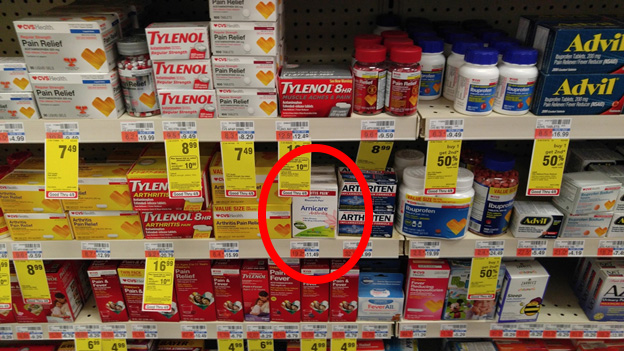 A homeopathic product lurking on a CVS shelf alongside real medicines.
