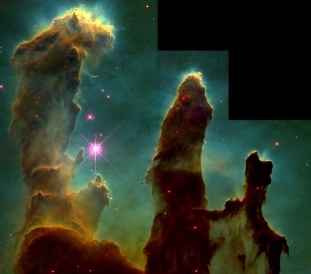 The original "Pillars of Creation" in the Eagle Nebula image, taken by the Hubble Space Telescope in 1995.