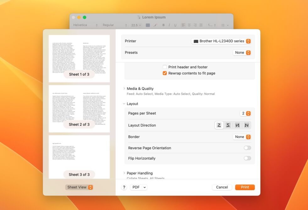 The new Print dialog has a refreshed, scrollable design and an updated preview column. 