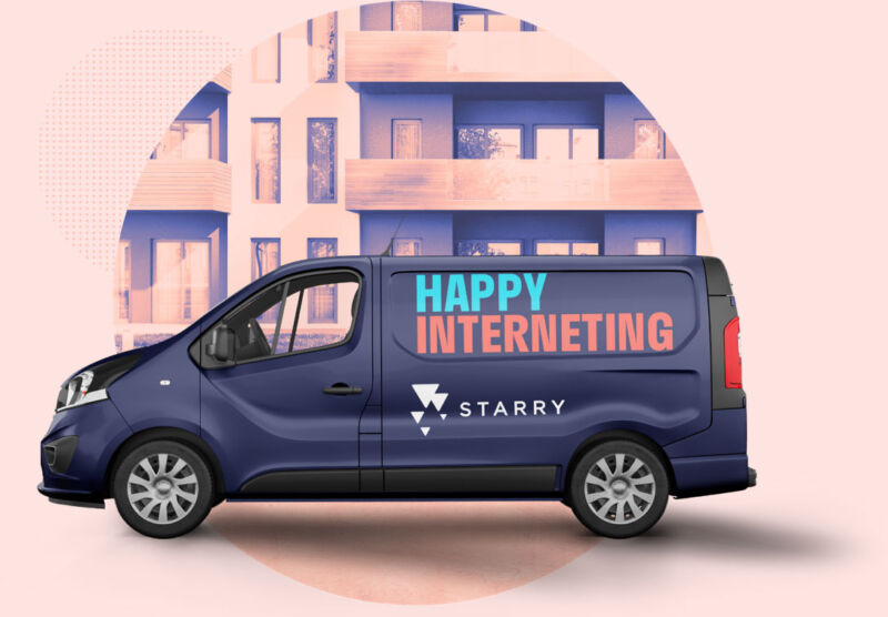 A Starry Internet van that has the words, 