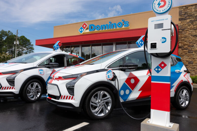 Domino's new fleet of 2023 Chevrolet Bolts are unmistakeable.