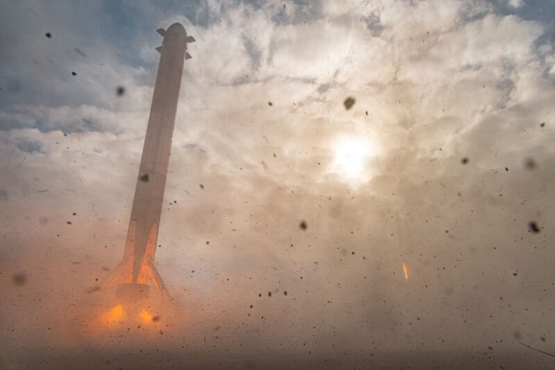Image of Falcon 9 rockets landing at Cape Canaveral.