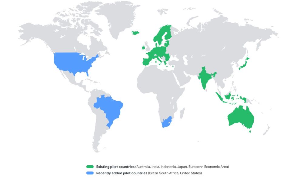 Infografía de Google de "Facturación a elección del usuario" países.