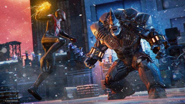 Spider-Man attacking Rhino.