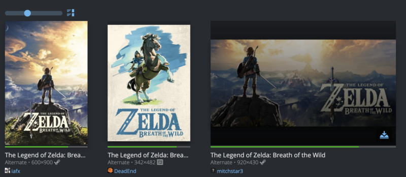 Arhivirana stran, ki prikazuje nekaj slik Steam po meri, ki so bile odstranjene z Nintendovimi zahtevami DMCA.