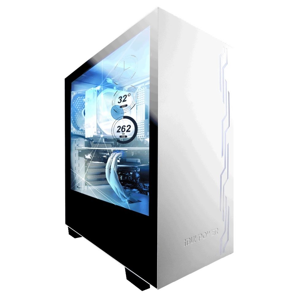 La carcasa para PC Snowblind S de iBuypower tiene una pantalla transparente incorporada.