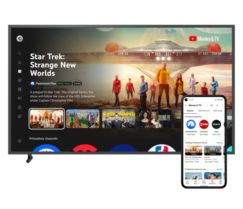 YouTube Primetime Channels on a TV and smartphone